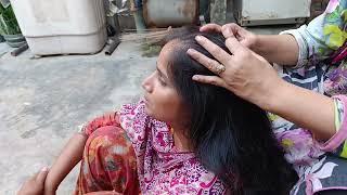 Nit picking of neighbours lady's black silky hair |ASMR family vlogs