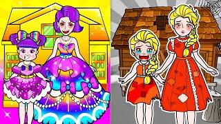 [paper dolls] Poor Elsa Family Is Looked Down Upon By Rich Amy Family Neighbors | Rapunzel Family