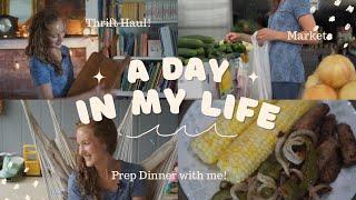 Thrifting, farmers market, meal planning, cooking, cleaning day in the life