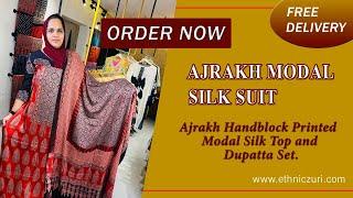 Ajrakh Handblock Printed Modal Silk Top and Dupatta Set.No bottomOrder now|ethnic zuri