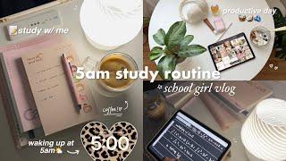 5am school girl Study vlogwaking up early, study w/ me, high energy day, cafe, productive day vlog