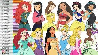 Disney Princess Coloring Book Compilation Official Princesses Tiana Mulan Ariel Aurora Jasmine Belle