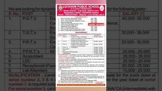 LUCKNOW PUBLIC SCHOOL VACANCY 2023 | UP TEACHER RECRUITMENT | UTTAR PRADESH TEACHER VACANCY #shorts