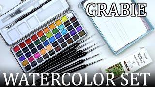 Trying out the GRABIE 50 WATERCOLOR SET and postcards // Watercolor review and demo painting