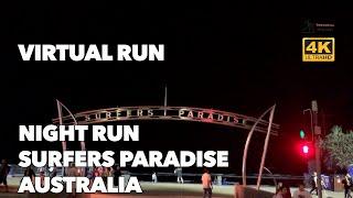 Night Run Surfers Paradise,  Australia | 30 min | POV Treadmill Virtual Run Walk | Ambient Sound