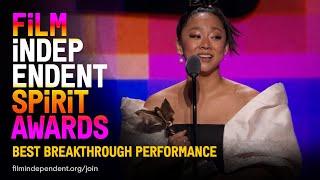 STEPHANIE HSU wins BEST BREAKTHROUGH PERFORMANCE at the 2023 Film Independent Spirit Awards.