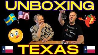 Swedish couple unbox YUMMY and GREAT gifts from texas!! AND mystery boxes!!