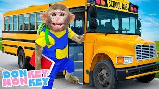  The Wheels On The Bus  Donkey Back To School  | Donkey Monkey - Nursery Rhymes