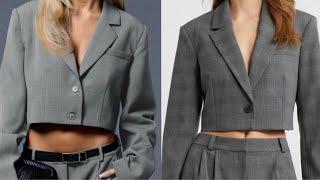How to cut and sew a Cropped Blazer jacket with notched Lapel | Easy and Detailed tutorial | #blazer