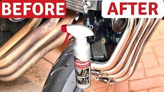 How to clean motorcycle exhaust downpipes - stainless steel cleaner 2020 Honda Hornet CB600F