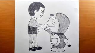 Comment dessiner facilement Doraemon et Nobita se serrant la main || Dessin au crayon