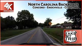 Driving the backroads north of Charlotte, NC: Concord, Enochville, Cleveland scenic rural 4K drive