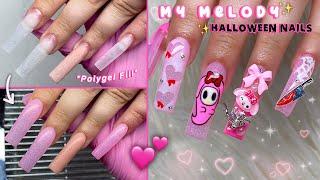 MY MELODY HALLOWEEN POLYGEL NAILS HALLOWEEN NAIL ART DESIGN & CREEPY REDDIT STORIES | Nail Tutorial