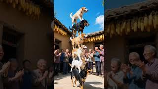 7 dogs are stacked layer by layer. The dog at the bottom is really amazing