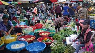 Cambodian Early Morning Vegetable Market - Daily Lifestyle Of Vendors Selling Vegetable & More