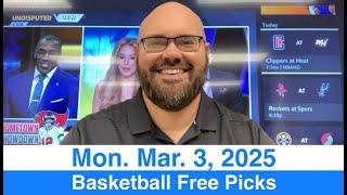 Free Picks (3-3-25) Monday NCAA Men's College Basketball Daily Predictions - Today's NBA Plays