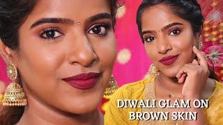 Diwali Full Coverage Glam Makeup On Indian Brown Skin