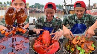 Chinese Fisherman Cooking and Eating seafood Mukbang Fresh