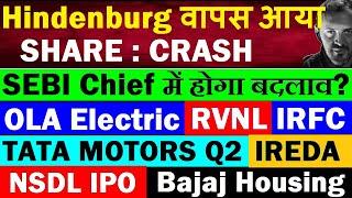 Hindenburg वापस आया Stock CRASHSEBI Chief बदलेंगे?NSDL IPORVNLIRFCOLA Electric Tata Motors Q2