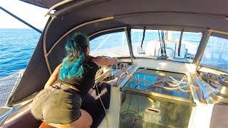 Girl learns how to sail 54ft Sail Boat