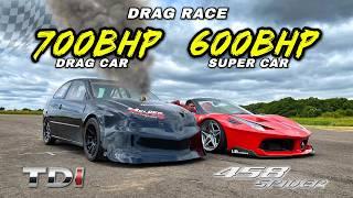 SUPERCAR v DIESEL.. 700HP 1.9TDI  vs 600HP V8 4.5L FERRARI