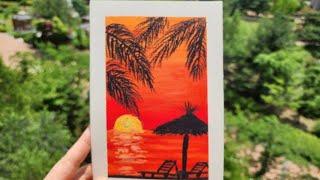 오일파스텔 바닷가 해변 노을풍경 그리기 Painting the sunset landscape by the sea of oil pastel