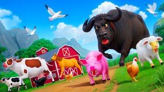 Mad Buffalo vs Farm Animals: The Epic Counter Attack | Animal Revolt Battles