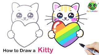 兒童簡筆畫彩虹爱心可愛小猫 How to Draw a Cute Rainbow  Kitty Super Easy! Easy Drawings for kids【西瓜寶寶學畫畫學英語】兒童繪畫教程