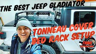 The BEST Jeep Gladiator Tonneau Cover & Bed Rack Setup! RCI Bed Rack Install w/ BAK Revolver X4s!