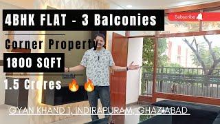 4Bhk Flat  (1800Sqft) with 3 Balconies at 1.5 crores in Indirapuram Ghaziabad #housedesign #sale