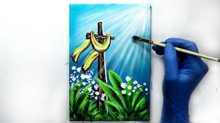 Holy Cross Acrylic Painting - Step by Step / Daily Art Challenge #75