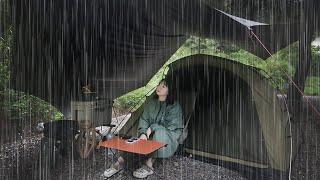heavy rain camping️ One night in the pouring rain️ sounds of rain ASMR | Solo Camping