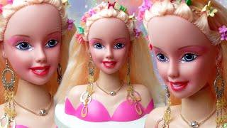 Giant Barbie Doll hairstyles  colorful hair clip and Jewelry Makeup  |Dolliyon Clay