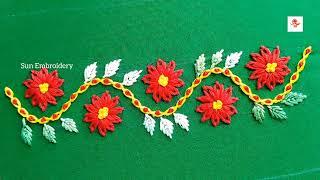 Hand Embroidery Designs in One Video With 4 Basic Stitches for Beginners @SunEmbroidery