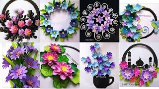 8 unique paper flower wallhanging craft ideas/diy craft/best wallmate/purple colour paper craft