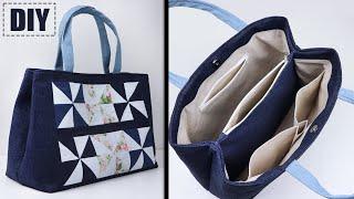 DIY Patchwork Big Tote bag Making From Cloth | Jeans Woman Bag Sewing from Scratch