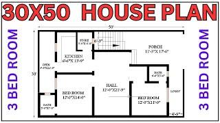 30x50 FT HOUSE PLAN .1500 SQ FT PLAT . 2 BED ROOM HOUSE . LAYOUT PLAN