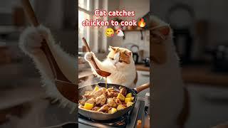 Cat catches chicken to cook #catchef #smartcat #cat #shorts