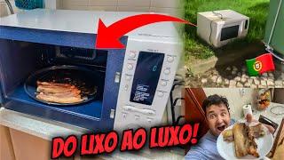 LIMPEI O SUPER MICROONDAS FORNO QUE ACHEI NO LIXO EM PORTUGAL! E FIZ CARNE NELE