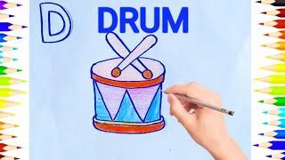 How to draw cute D for Drum and D for Dino - Easy Step by Step