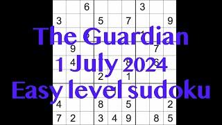 Sudoku solution – The Guardian 1 July 2024 Easy level