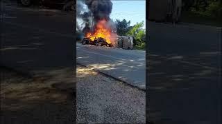 Accident car on fire St. Ann’s Bay near Bahia Hotel in Jamaica