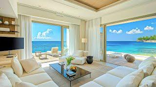 Sweet Jazz Harmony & Positive Ocean Waves Sounds - Smooth Jazz In A Luxurious Beachside Living Room