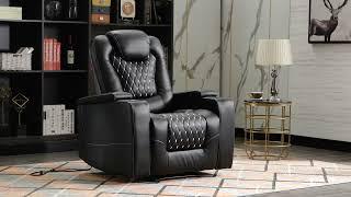 Power Recliner Chair with USB Ports and Cup Holders   Overstuffed Electric Home Theater Seating PU L