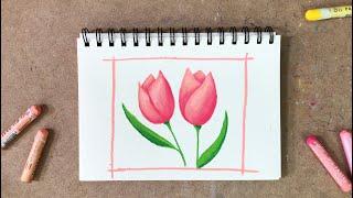 초보자를 위한 오일파스텔로 튤립 그리기 | 자세하고 쉬운 설명️ | Drawing tulips with oil pastels for beginners