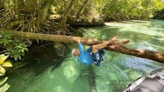 Weeki Wachee. Hunt for the  Sloth Man on the Mars Saturn Inflatable Boat.