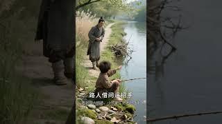 《小儿垂钓》童真专注垂钓之趣，白描自然情趣跃然纸上 #诗画中国#中国文学 #语文 #中文学习