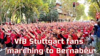 VfB Stuttgart fans marching to Bernabéu