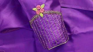 Elegant thread and bead work on blouse using normal needle