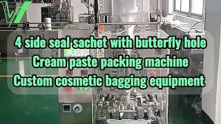 Cosmetic cream vffs packaging machine 4sides seal sachet with butterfly hole